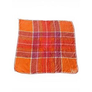 Vintage Vera Neumann Scarf Silk Blend  Plaid Orange Red White Purple 26” x 26”